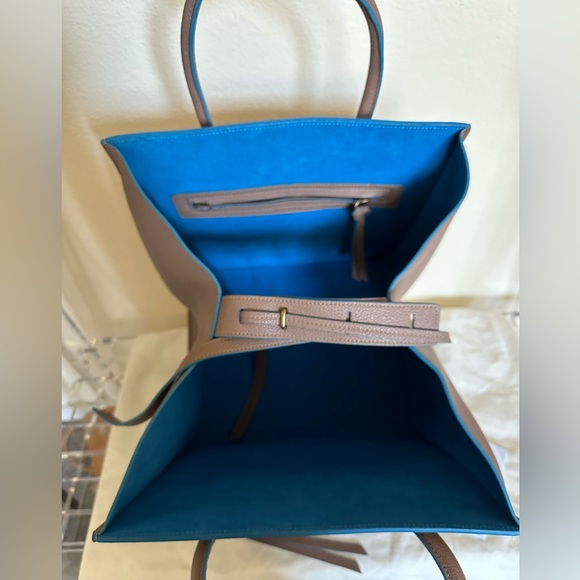 GORGEOUS CELINE KHAKI COBALT SMOOTH CALFSKIN PHANTOM LARGE TOTE BAG. - Picture 7 of 11